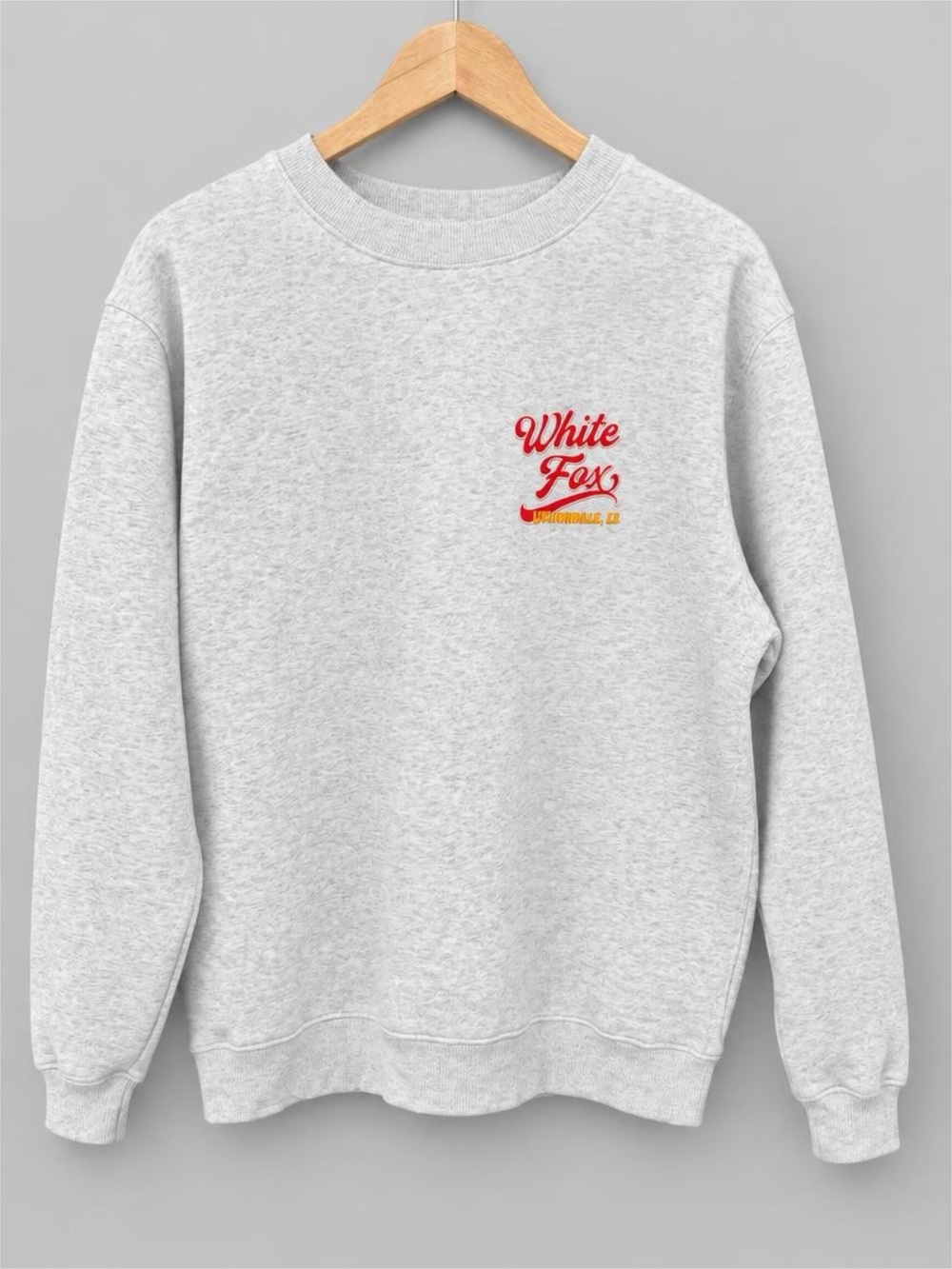 Crewneck Sweatshirt - Light Gray with Red & Yellow White Fox Logo
